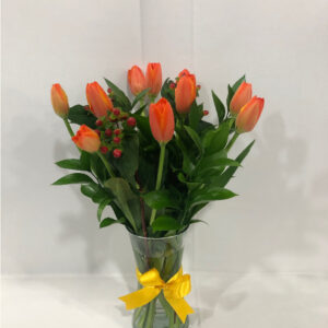 ARREGLO DE CRISTAL CON 10 TULIPANES 