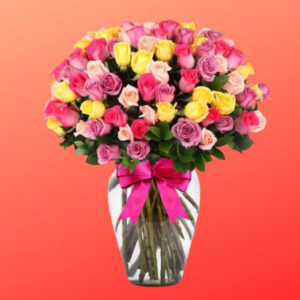 JARRON CON 100 ROSAS MULTICOLOR