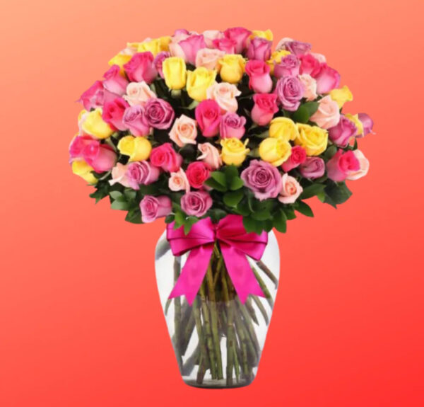 JARRON CON 100 ROSAS MULTICOLOR